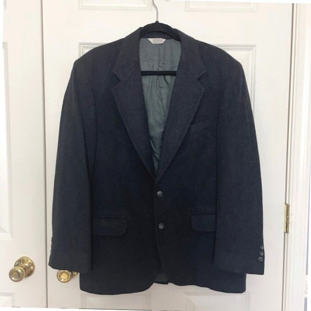 100% Camel Hair Blazer 42R Black Two-Button Jacket Coat Luxury Casual Classic